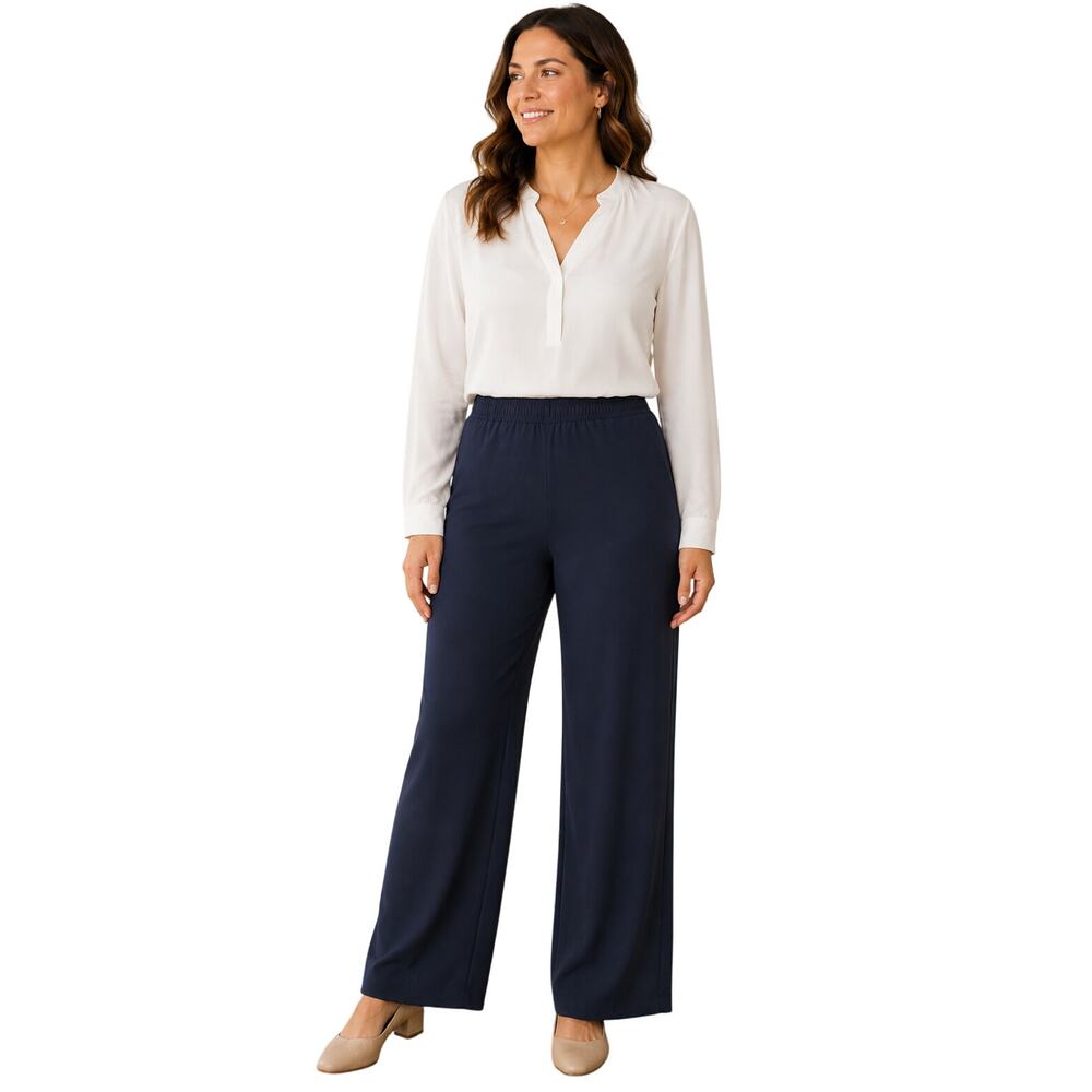 Eileen fisher sz M 100% silk pull on wide leg pants career business casual
